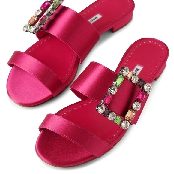 Manolo Blahnik Shoes - Like New MANOLO BLAHNIK Crystal Verda Satin Sandals